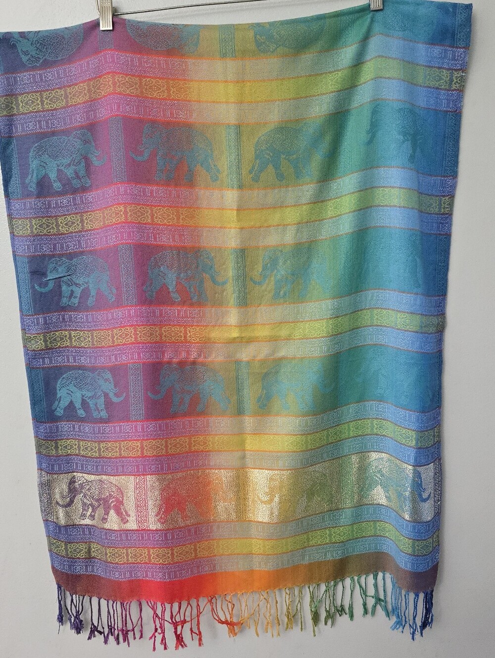 Pashmina Elephant Cashmere Scarf With Fringes All Seasons Colorful Boho Festival